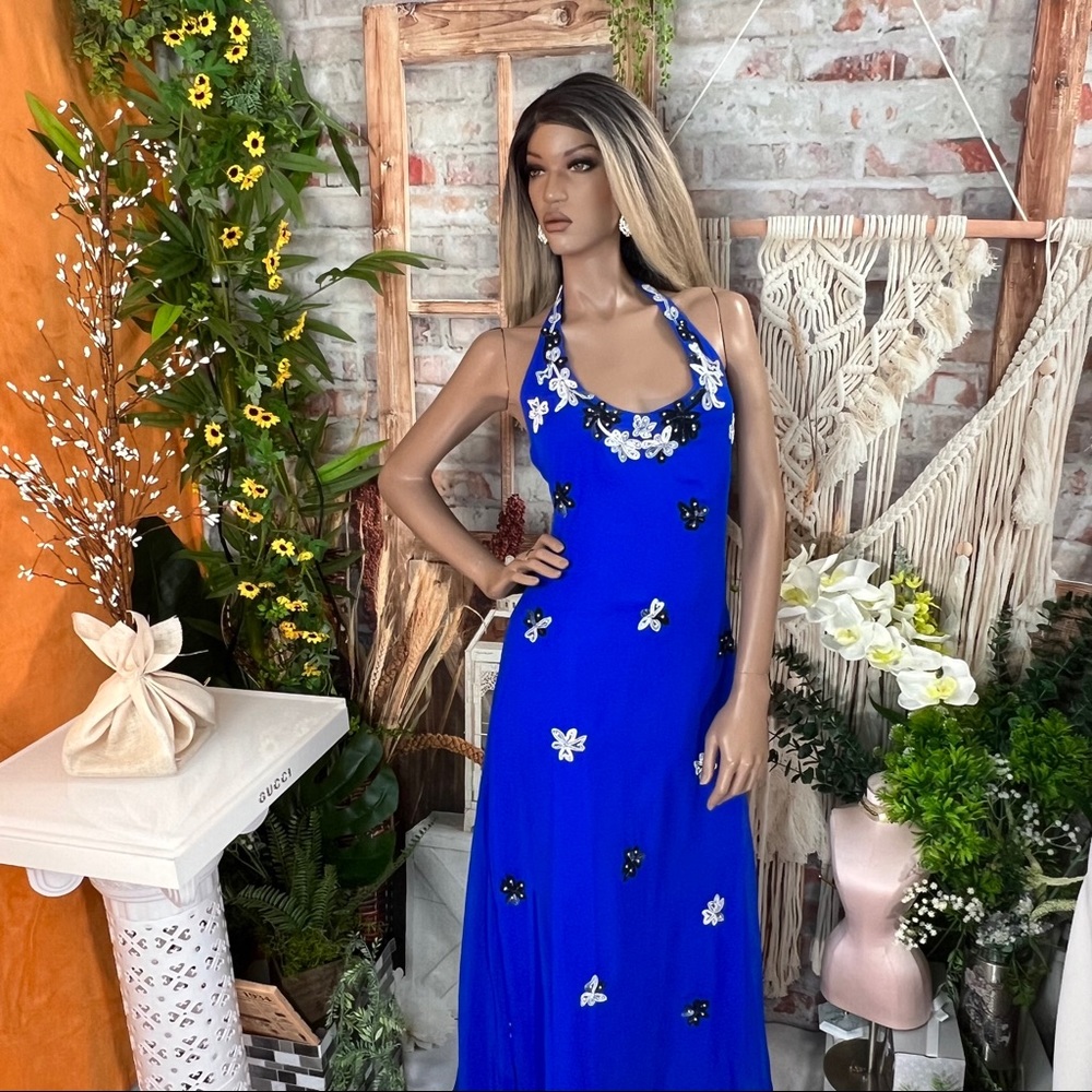 Blue floral midi dress